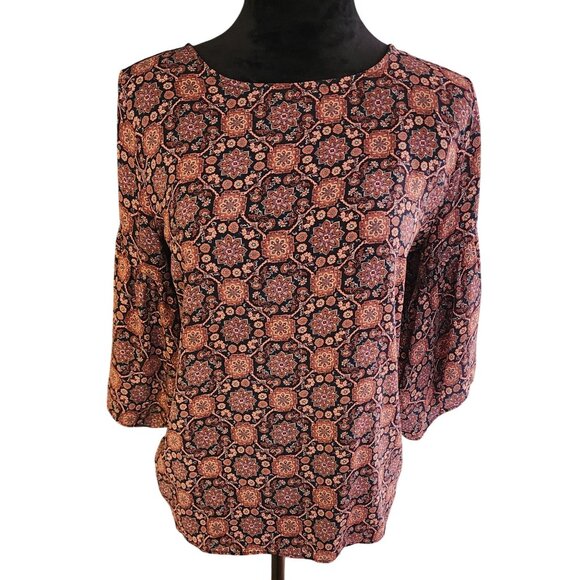 Loft Outlet Blouse Womens size MP Floral Print 3/4 Bell Sleeve Top Boho - Picture 1 of 9